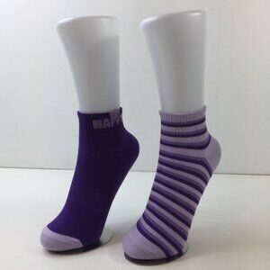Womens Ankle Socks 2 Pack Happy Striped Design Cute Purple